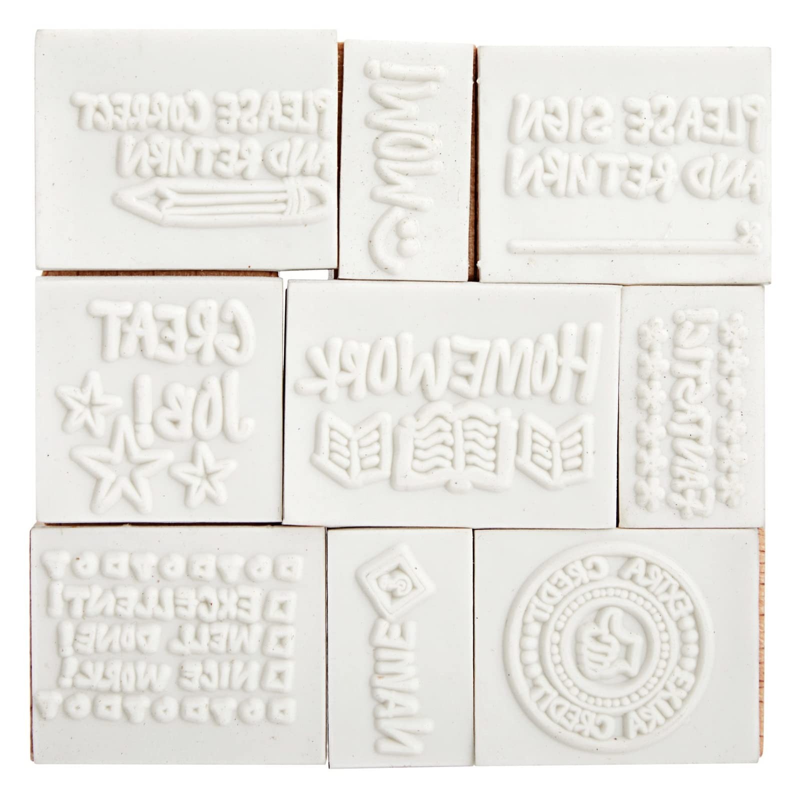 Blue Panda 9 Piece Set of Wooden Rubber 1.25 x 0.7 inches, 1.75 x inches