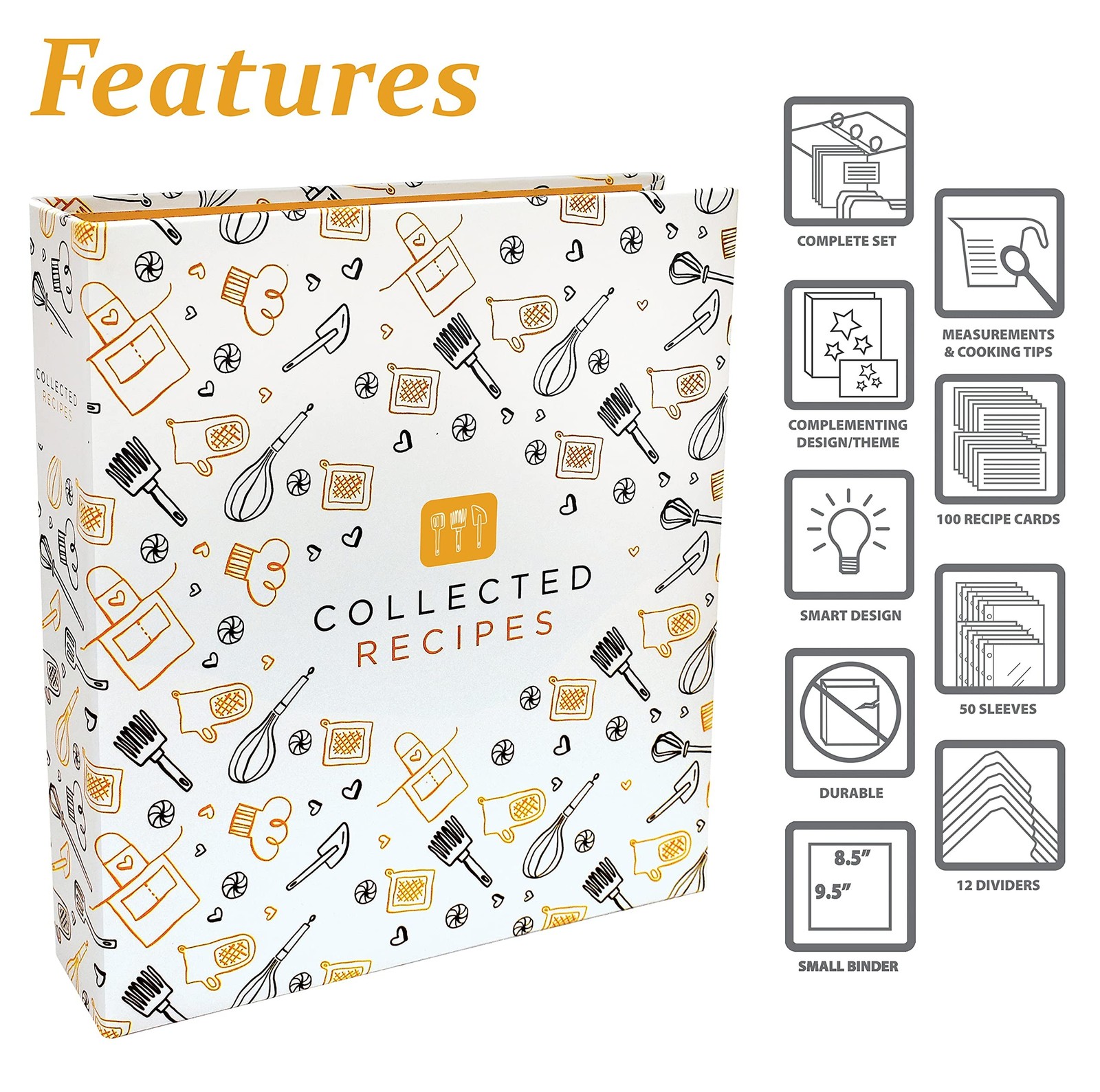 Better Kitchen Products Recipe Binder, 8.5″ x 9.5″ 3 Ring Binder Organizer Se…