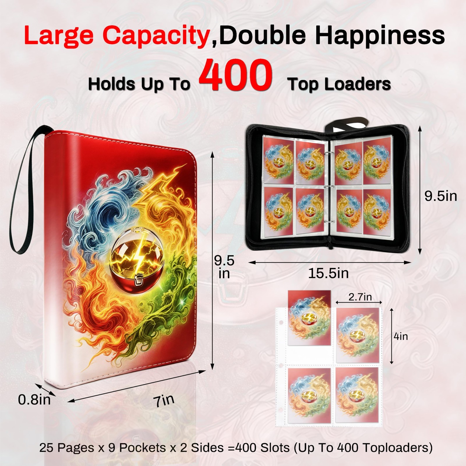 4 Pocket Trading Card Binder with 50 Removable Pages, Holds 400 Standard Card…