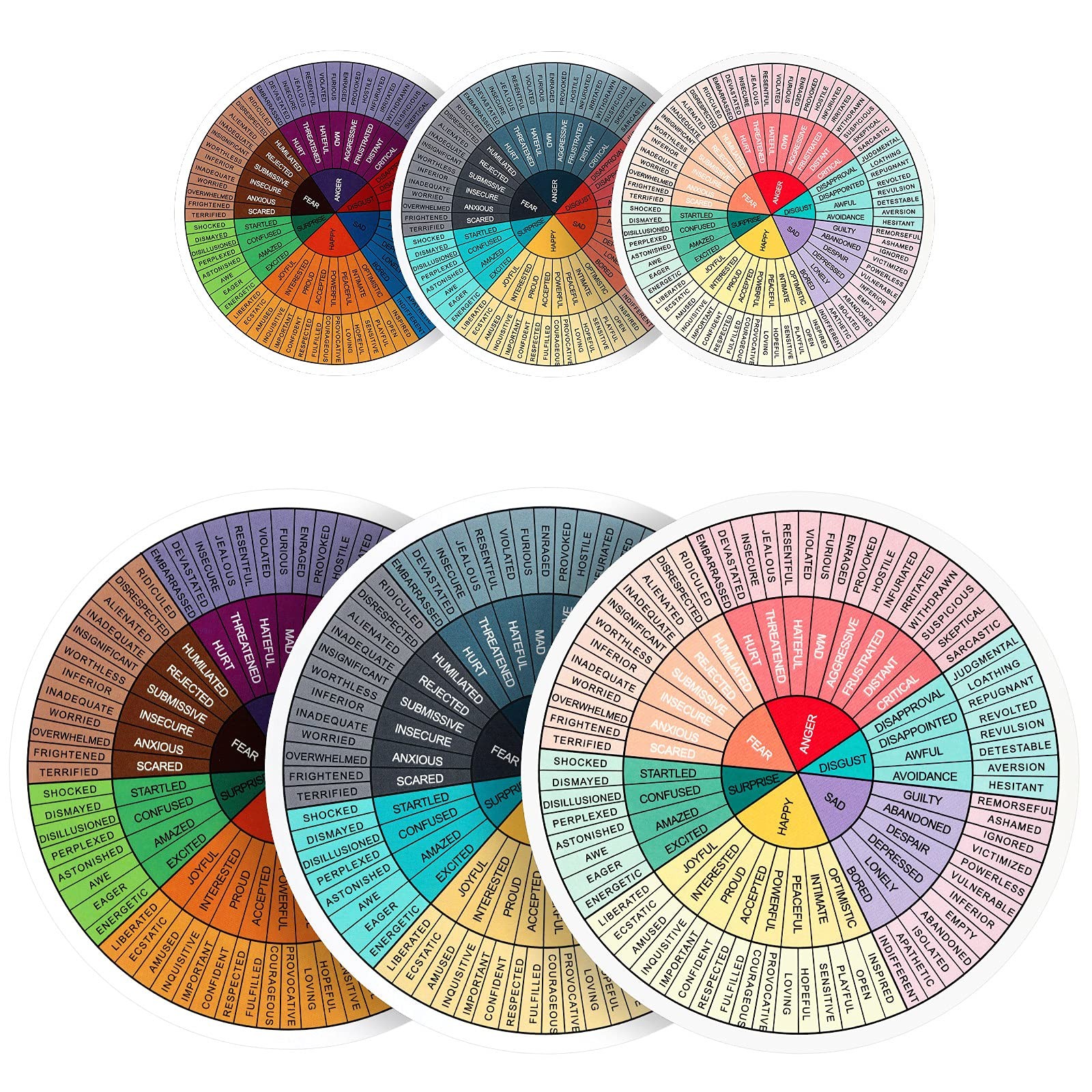 18 Pieces Feelings Wheel Chart Stickers, 6-Inch and 3.2-Inch Vinyl Multicolor