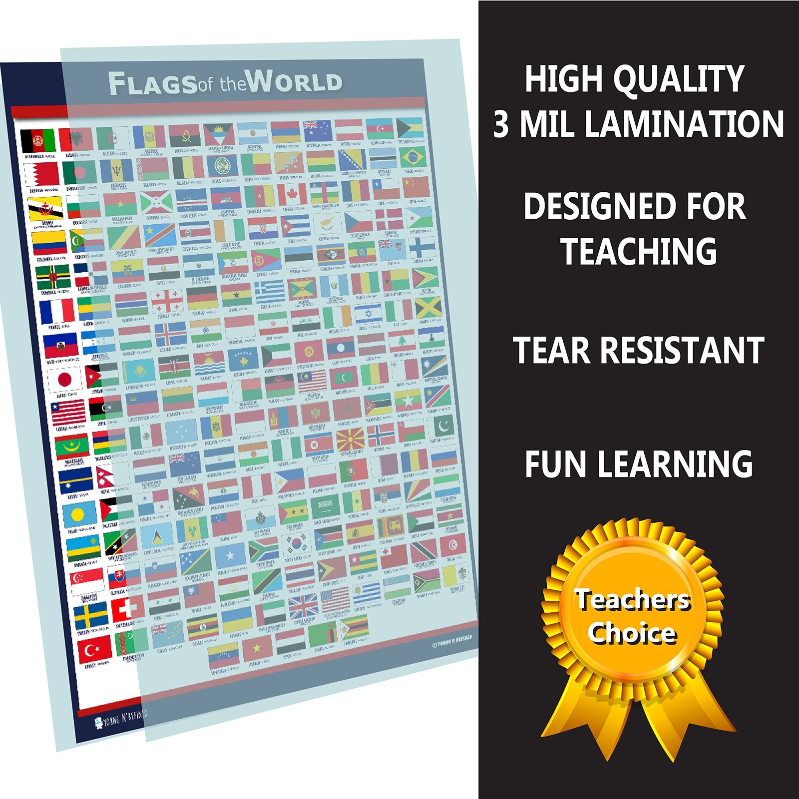World Flags Educational Poster Laminated Young N Refined (15×20)
