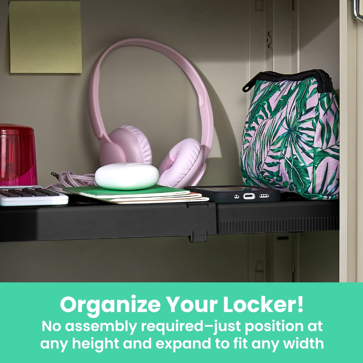 Adjust-A-Shelf Locker Shelf, Easy to Use, Extends to Fit Your Locker, Black