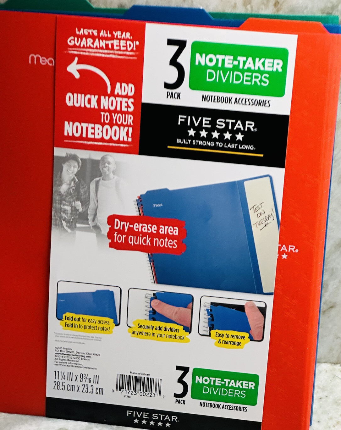Five Star 3pk Note-Taker Dividers:11 1/4 X 9.3/16”-Dry Erase Area For Quick Note