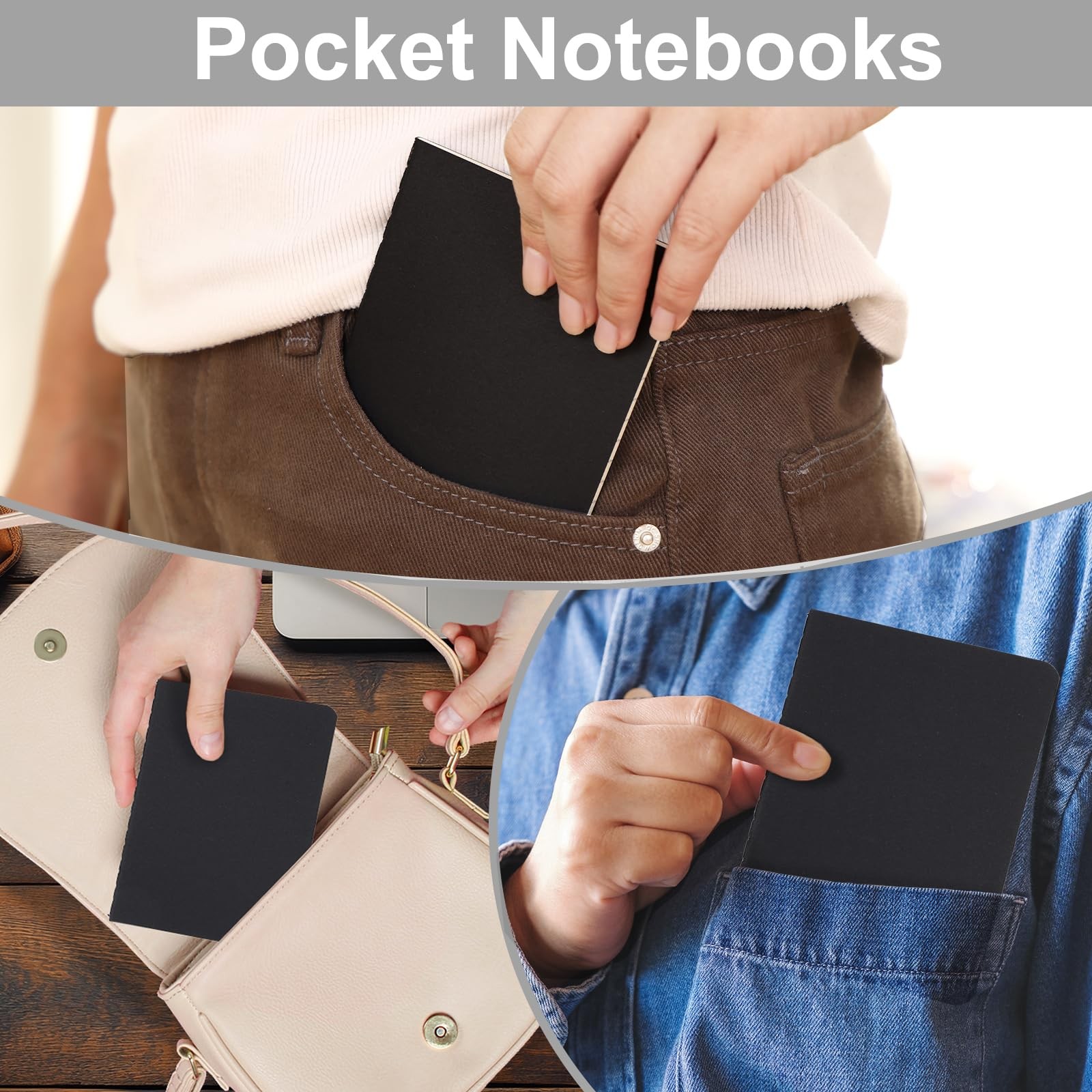12pcs Pocket Notebook 3.5 x 5.5in, Lined Small Notebooks, Black Softcover Mem…