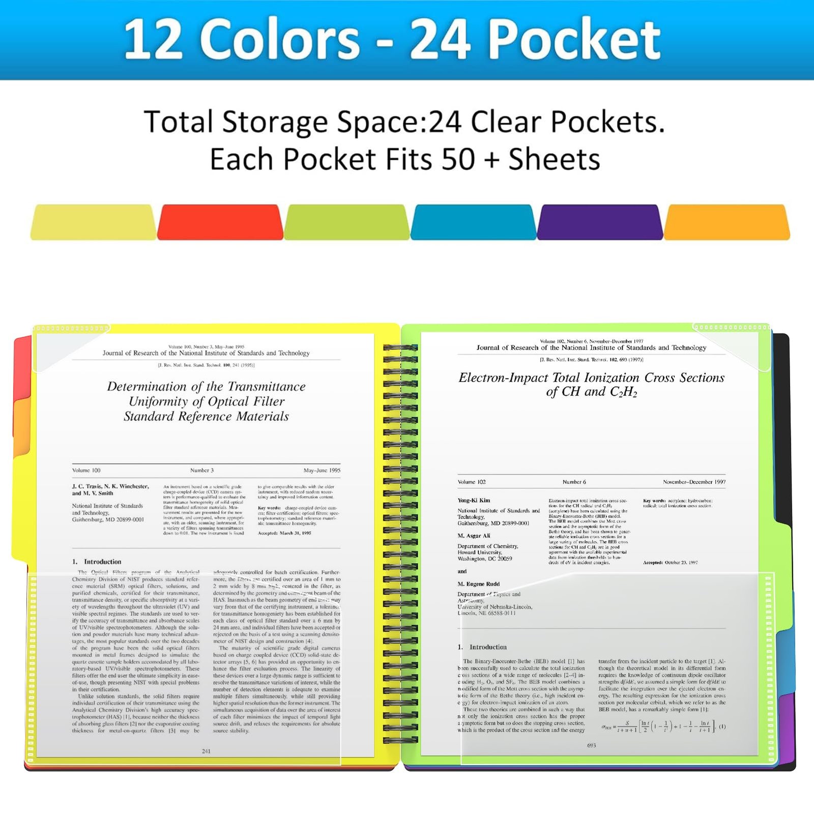 HABGP 12 Pocket Plastic folders with Pockets, 6 Colors 12 Black