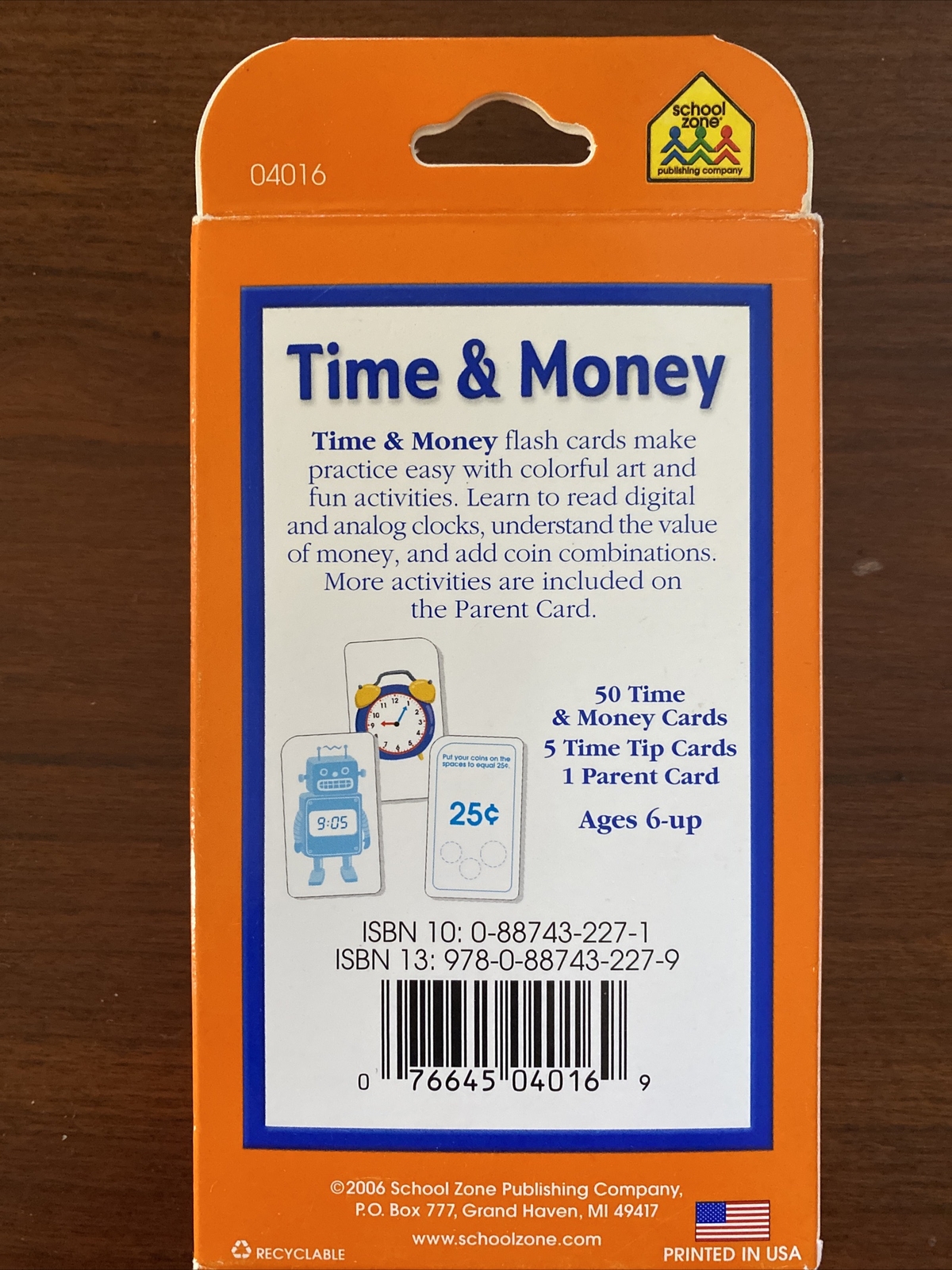 SCHOOL ZONE Time & Money Flash Cards Ages 6 and up COMPLETE & UNUSED