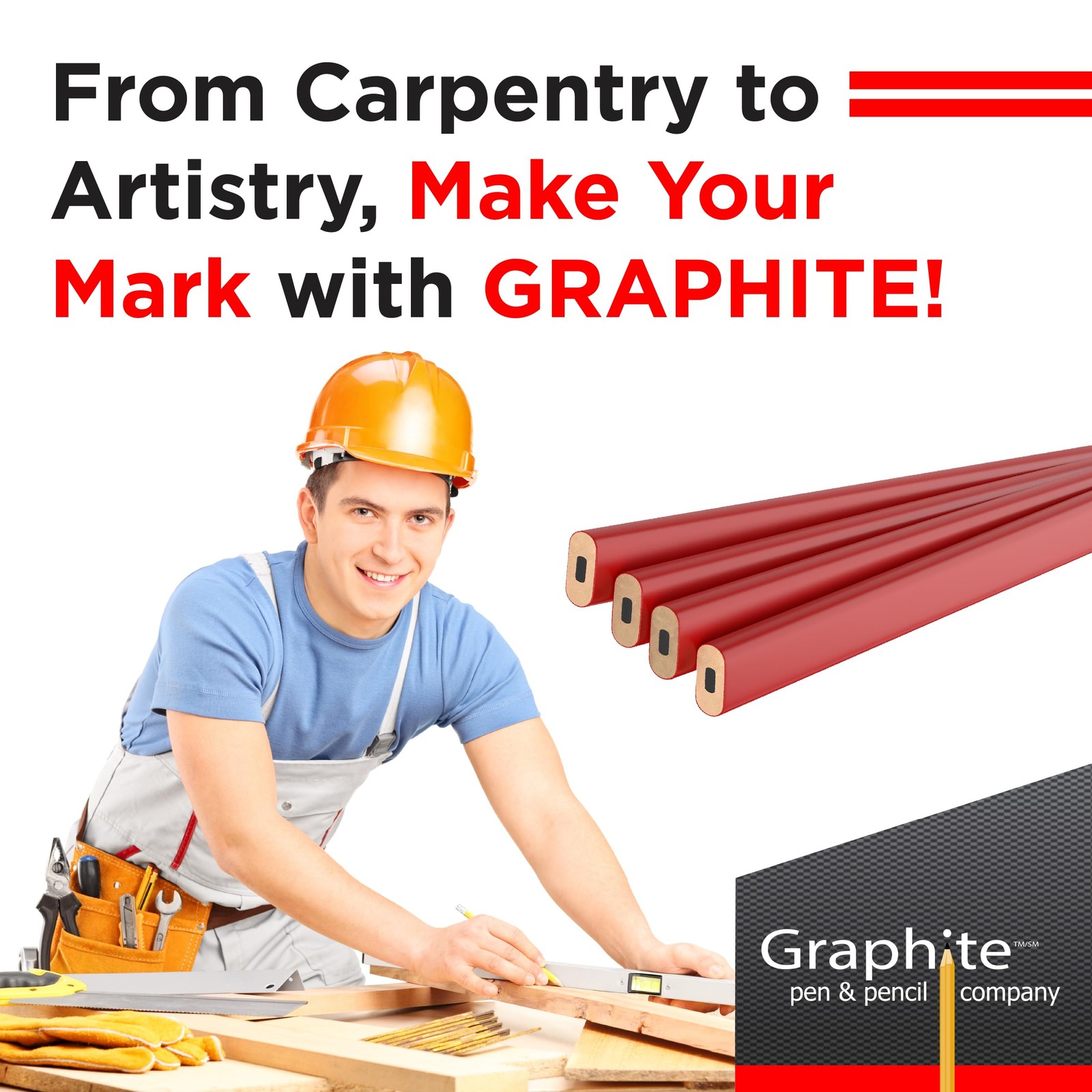 Graphite Hard Lead Carpenter – 1 Pack Of 12 Pieces Lumber Wooden Pencil