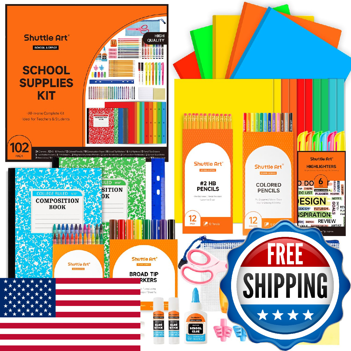 Shuttle Art 102 Pcs Back To School Supplies Kit School Supply For Grades K-5