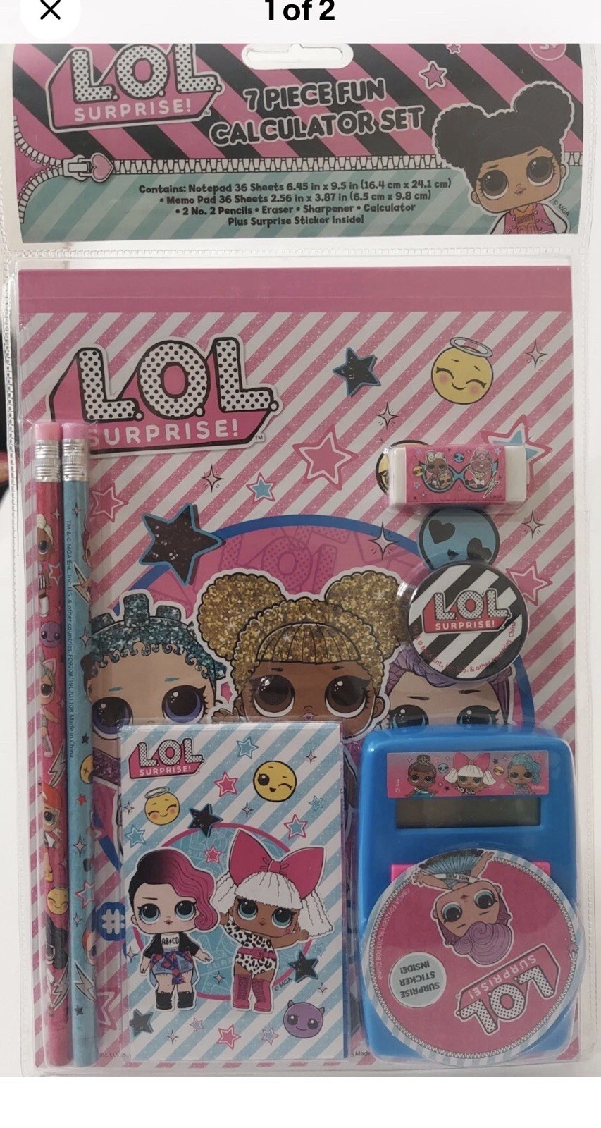 Lol Surprise 7pc Calculator Set Notepad Eraser Sharpener Calculator Memo Pencils