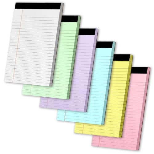 Legal Pads 5″ X 8″, 6 Pack Colored Note Pads, College Ruled Yellow Lined Paper