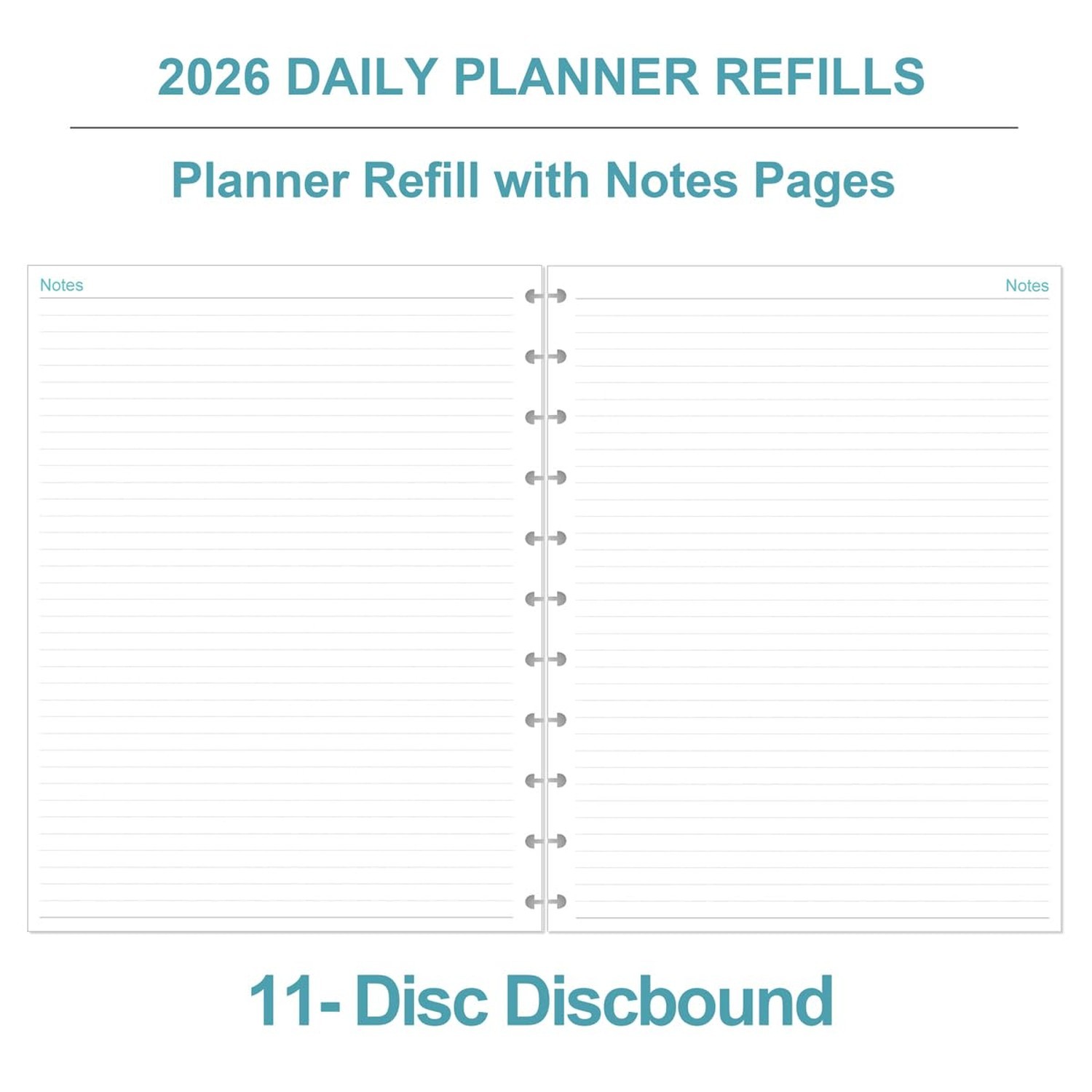 2026 Planner Refills, 11-Disc Discbound One Page Per Day, Daily ＆ Monthly