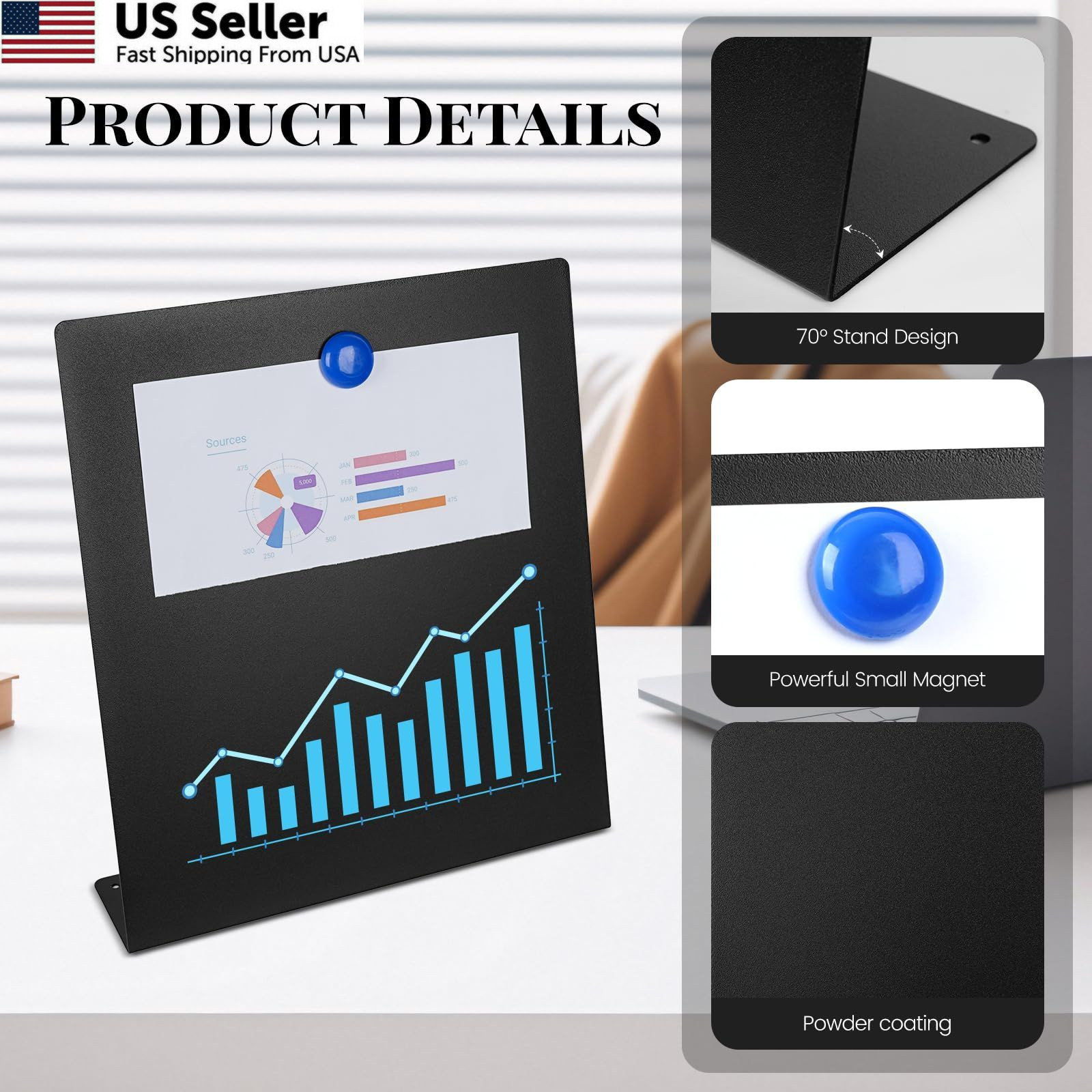 Magnetic Board 2pk Black Metal Bulletin Display Stand Home School Kitchen Office