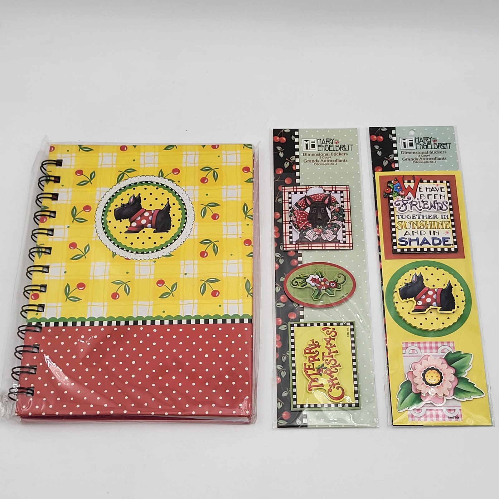 2010 Mary Engelbreit Spiral Notebook Scottie Dog Journal &2 Dimensional Stickers