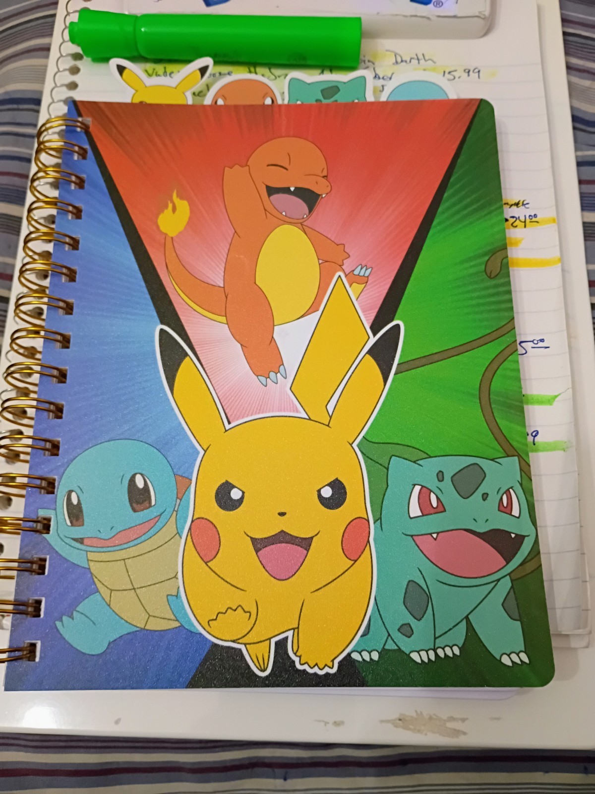 Pokemon 4 Tab Journal Notebook Pikachu, Charmander, Buldasaur, Suirtle