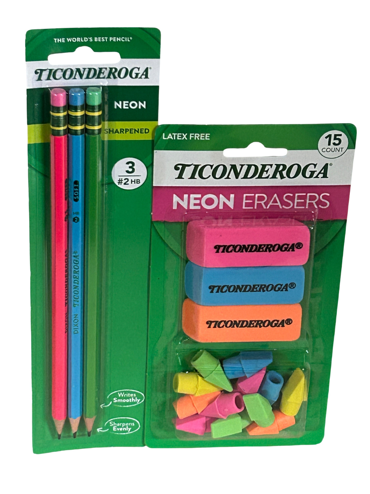 Ticonderoga Assorted Colors Set of Pre-Sharpened #2 HB Soft Pencils & Erasers