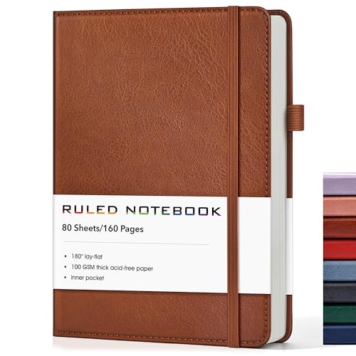 Journal Notebook, A5 Hardcover Leather Journals for Writing, 160 Lined Brown