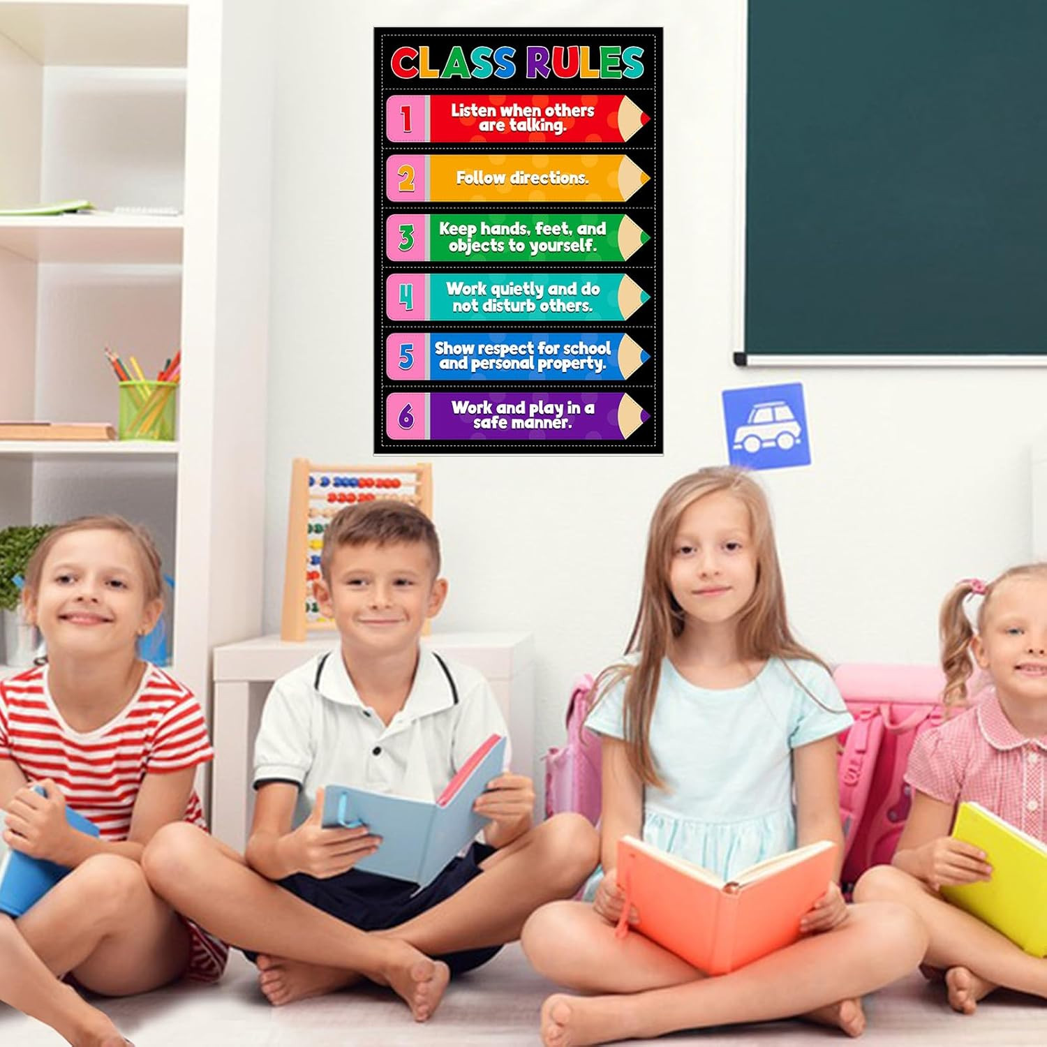 Classroom Rules Poster – 11.2”X16.5” Colorful Classroom Educational Poster Tea