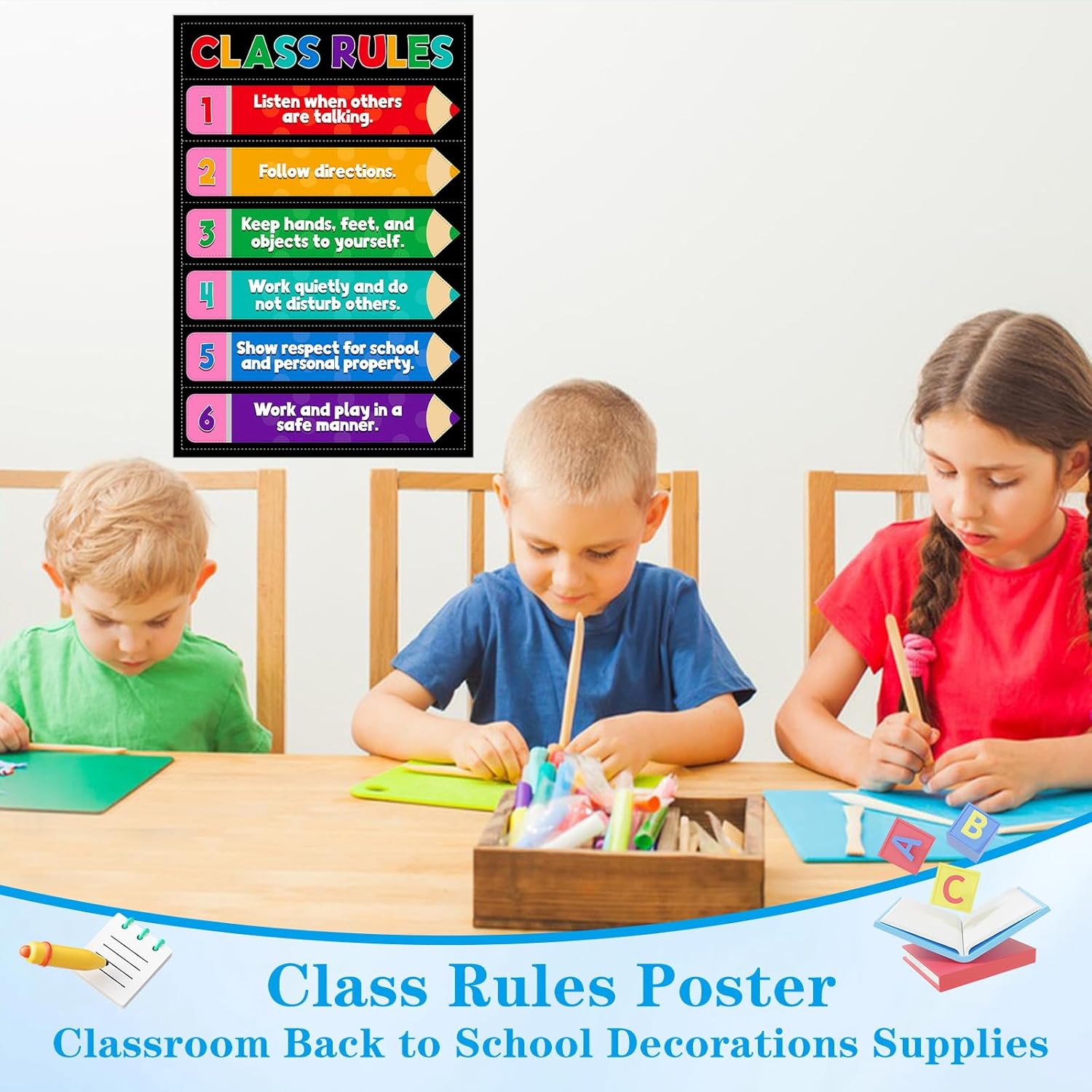 Classroom Rules Poster – 11.2”X16.5” Colorful Classroom Educational Poster Tea