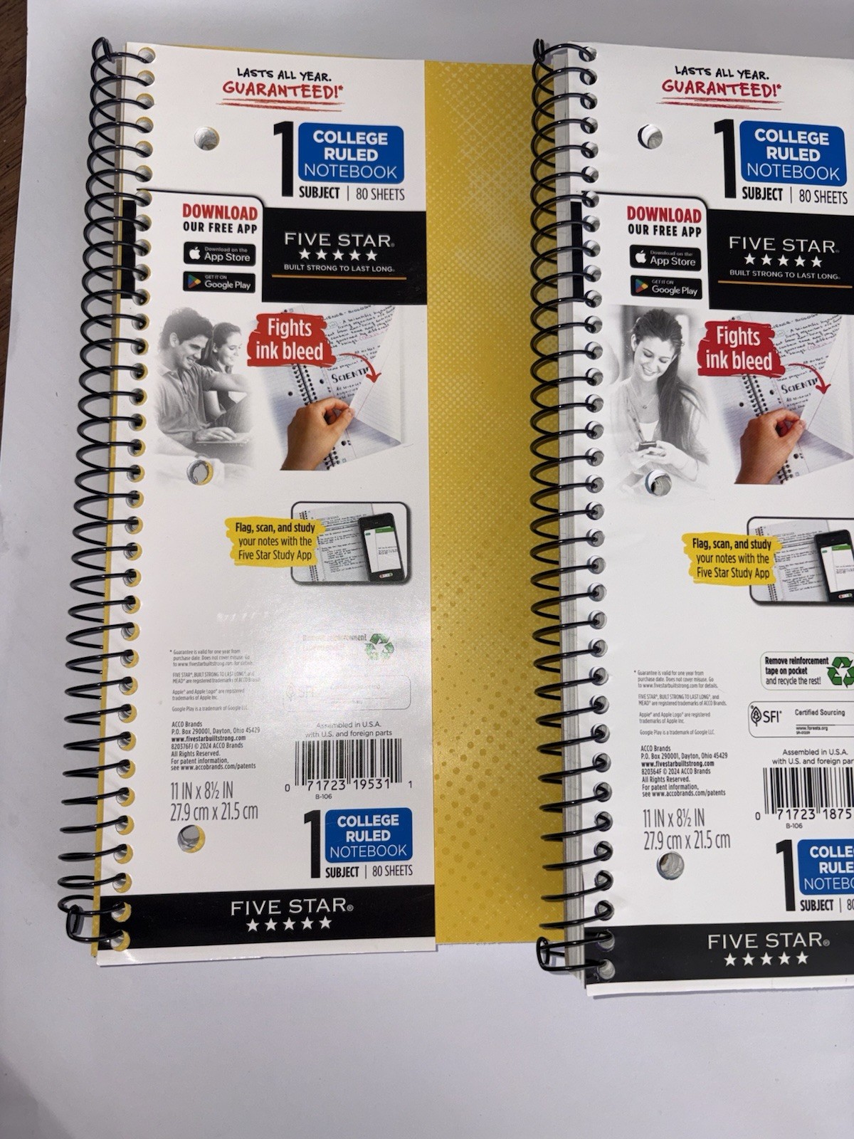 Pack of 3 Mead Five Star 1 Subject College Ruled Spiral Notebook 80 Sheets Each