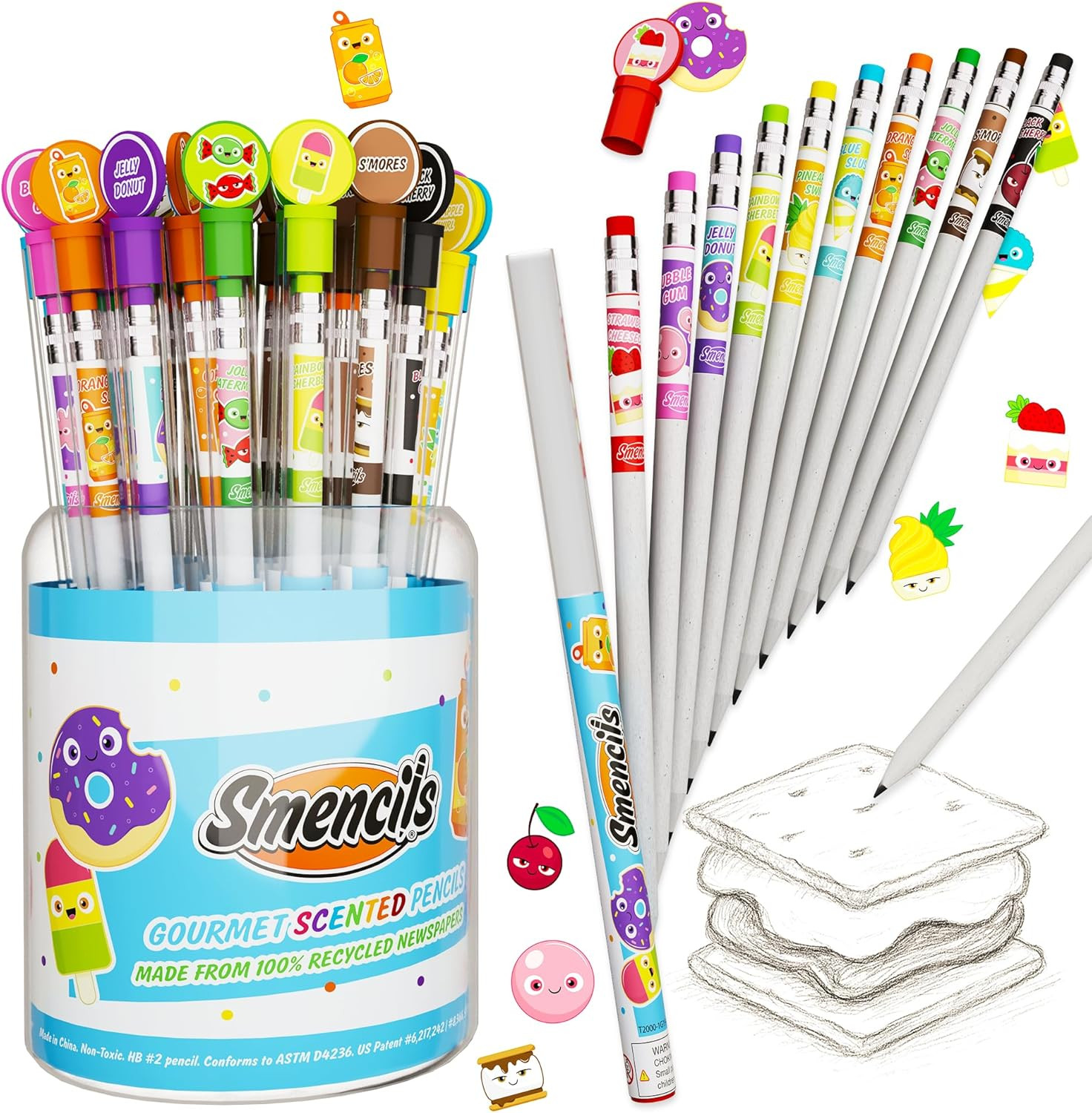 Graphite Smencils Cylinder – HB #2 Scented Pencils, 50 Count, Gifts for Kids, Pa