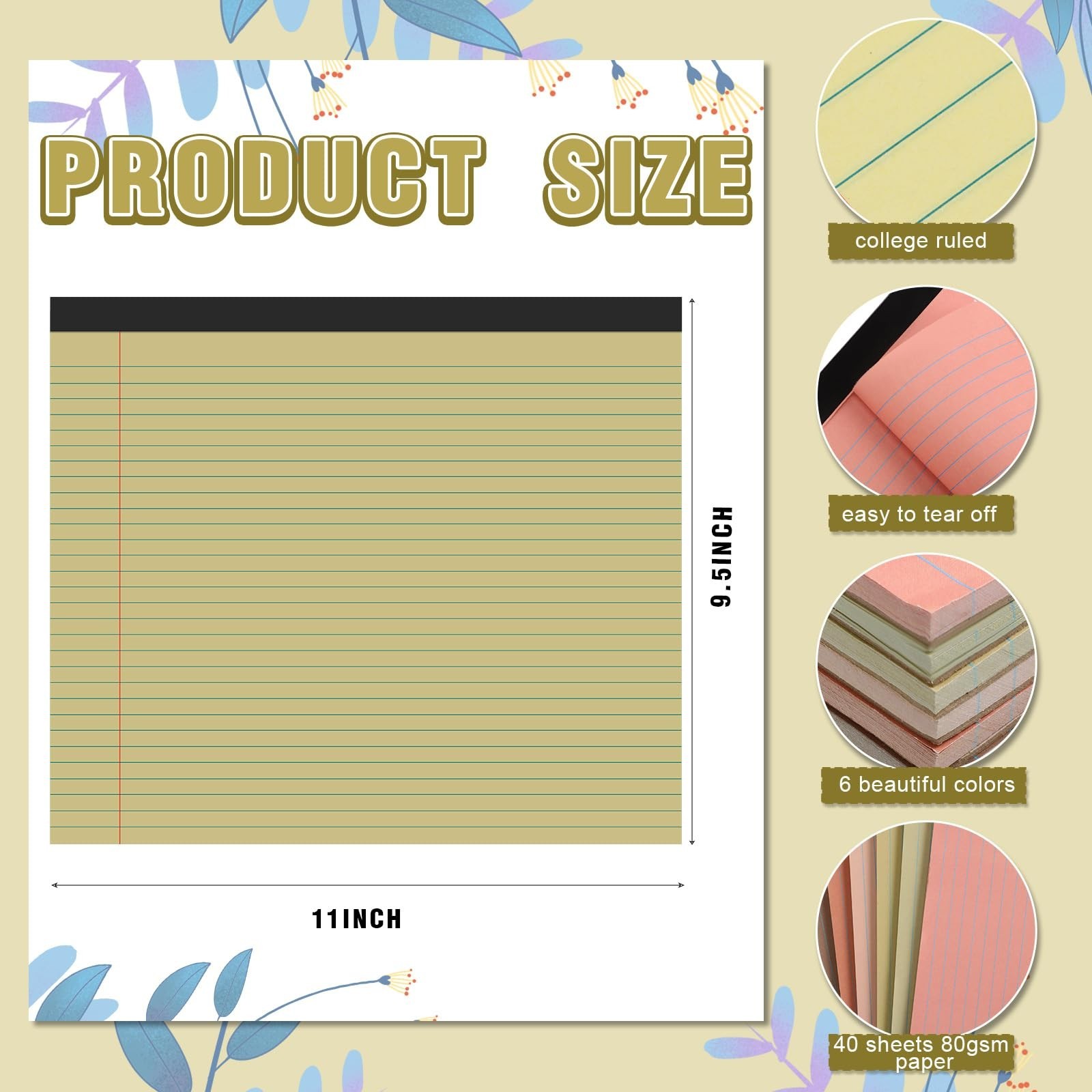 Lincia 6 Pcs 11″ x 9.5″ Legal Pads College Ruled Notepad Landscape Notebook H…