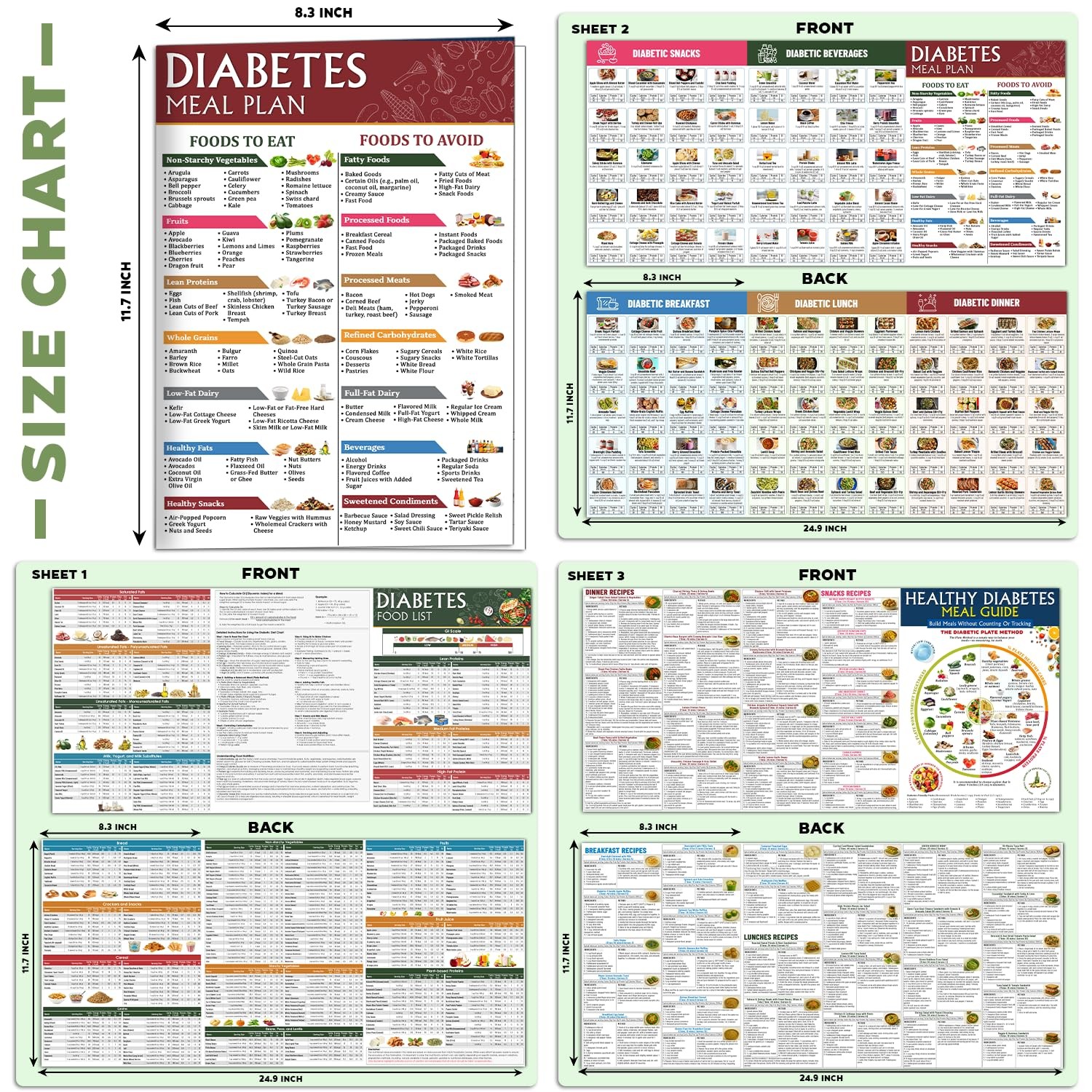 3 PCS Diabetes Food List & Meal Planner – Diabetic Food Chart, Laminated Type…