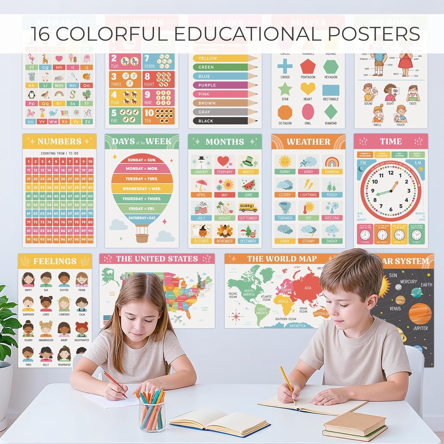 Fun Educational Posters for Toddlers 1–3 – Set of 16 Easy to Read Learning…