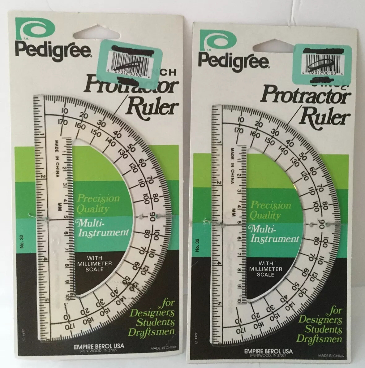 2 Vintage Pedigree Protractor Ruler 6″ Inch 1977 Lot Of 2 New Made USA