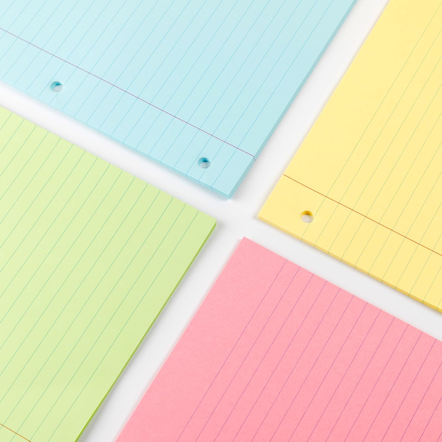 3 Hole Punched Loose Leaf Paper, 100 Sheets Wide Ruled, 8 x 10.5, Multicolor