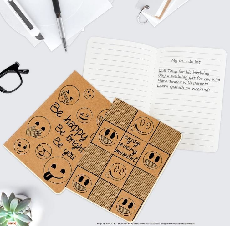 12 PACK! Emoji Kraft Notebooks Lined Memo Pads Kids Travel Journal Set, 80pgs