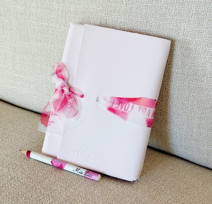 Dior Beauty Miss Dior Ribbon Tie Soft Cover Notebook / Book / Diary & Pencil Set