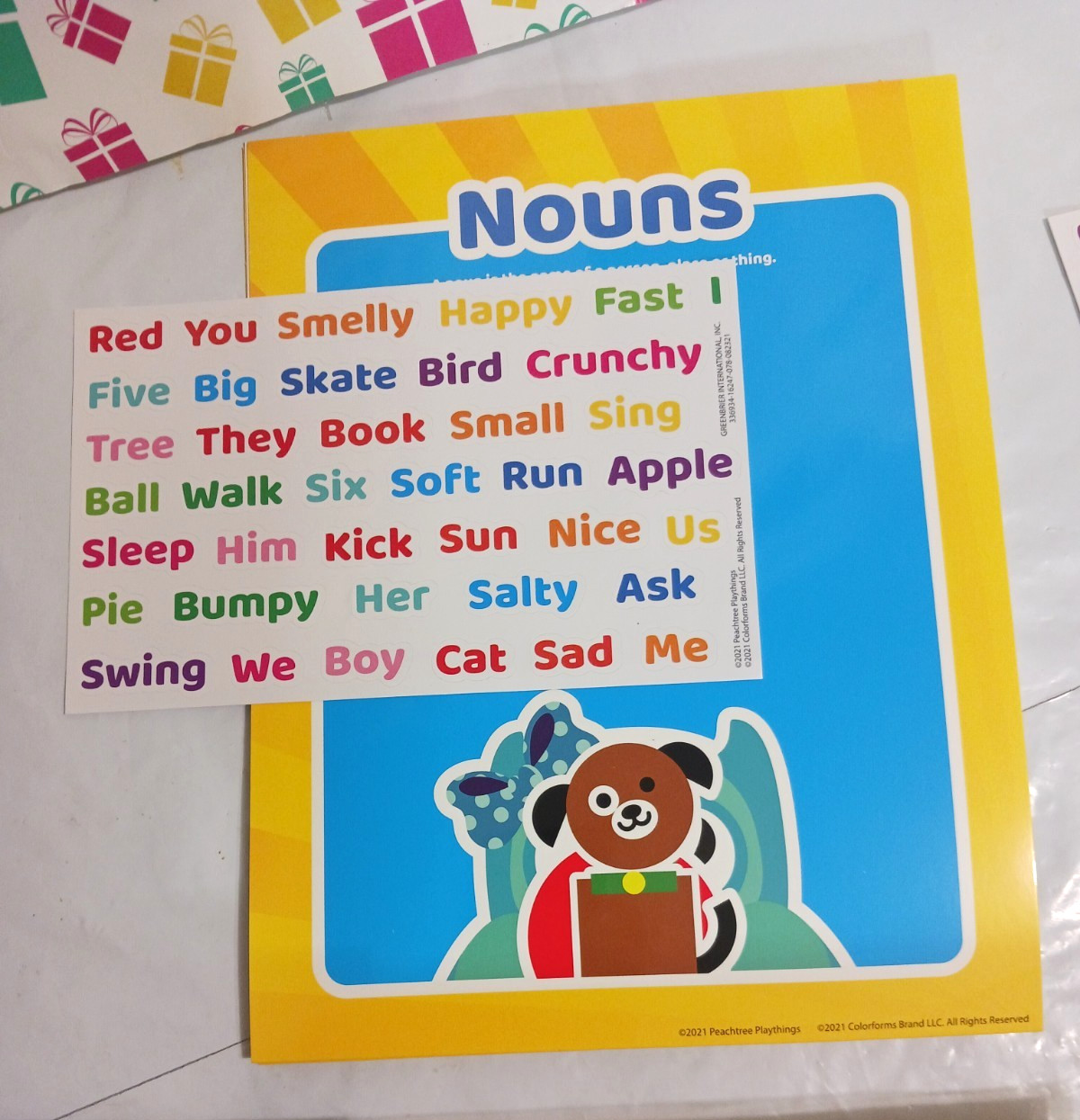 Learning grammar wall poster by colorforms + 70 re-usable stickers nouns verbs +
