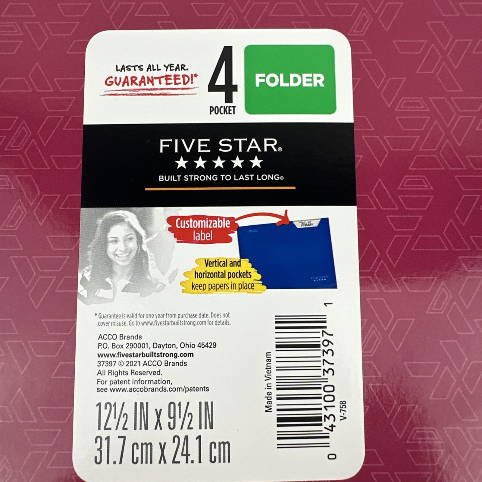 Mead Five Star 4 Pocket Paper Folder QTY 9 3-Whole Punch Pink