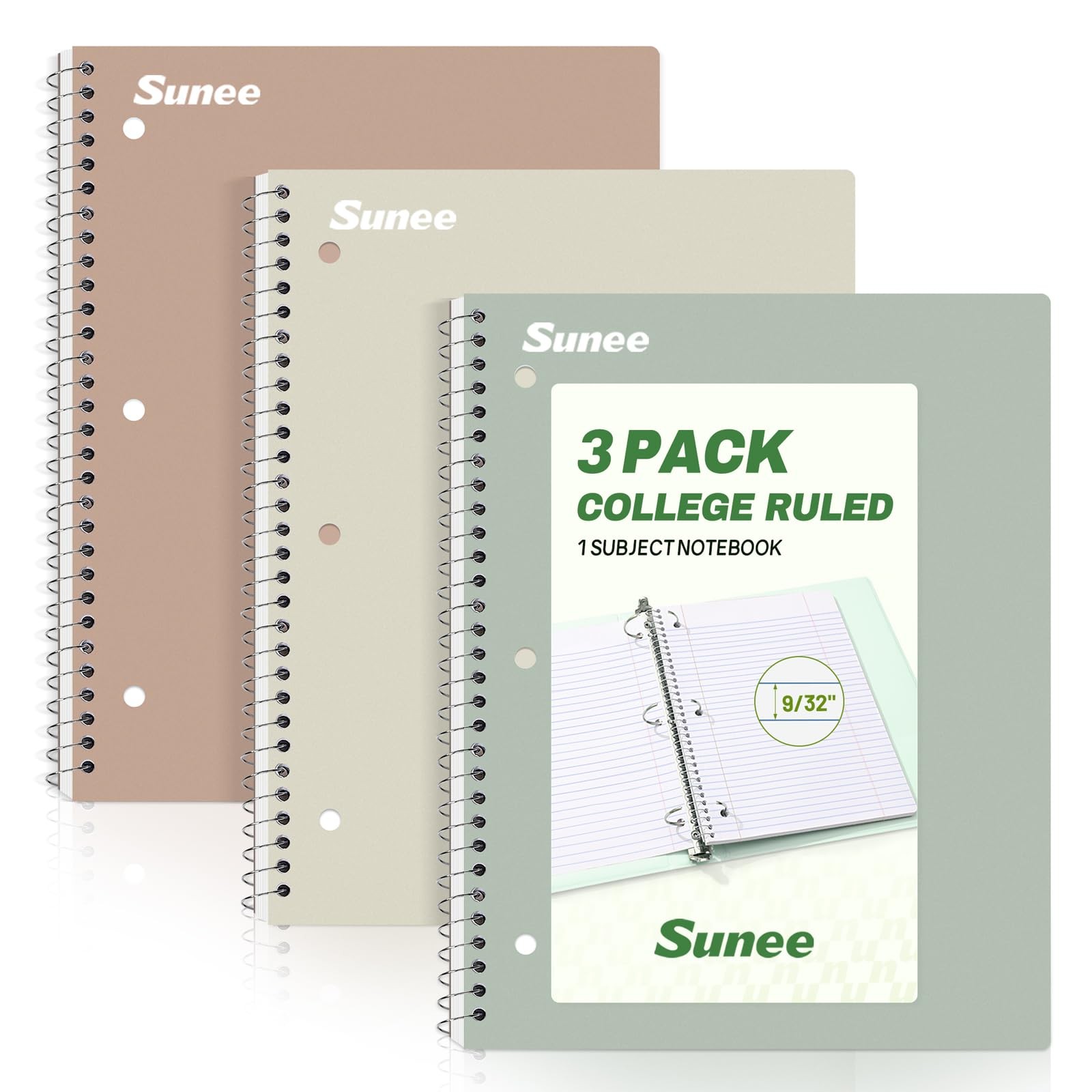 SUNEE Spiral Notebooks, 3 Pack, 1-Subject, College Ruled Paper, 8″ Aesthetic