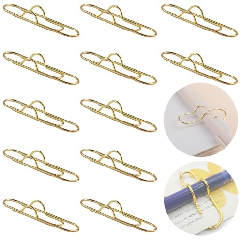 12 Pack Metal Pen Clips for Notebooks, Gold Portable Pen Holder Clip – Multi