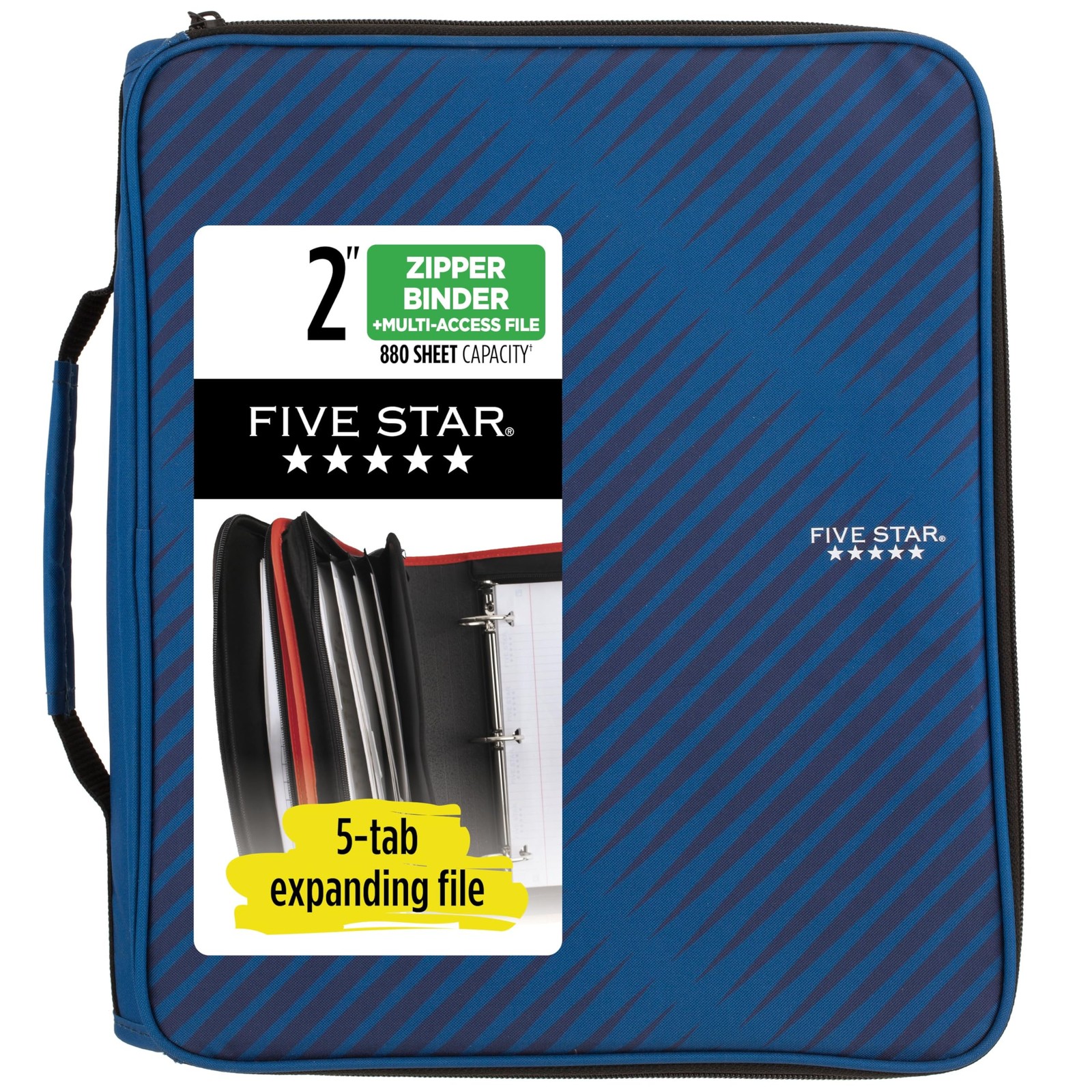 Five Star Zipper Binder, 2 Inch 3-Ring Binder with 2 Blue