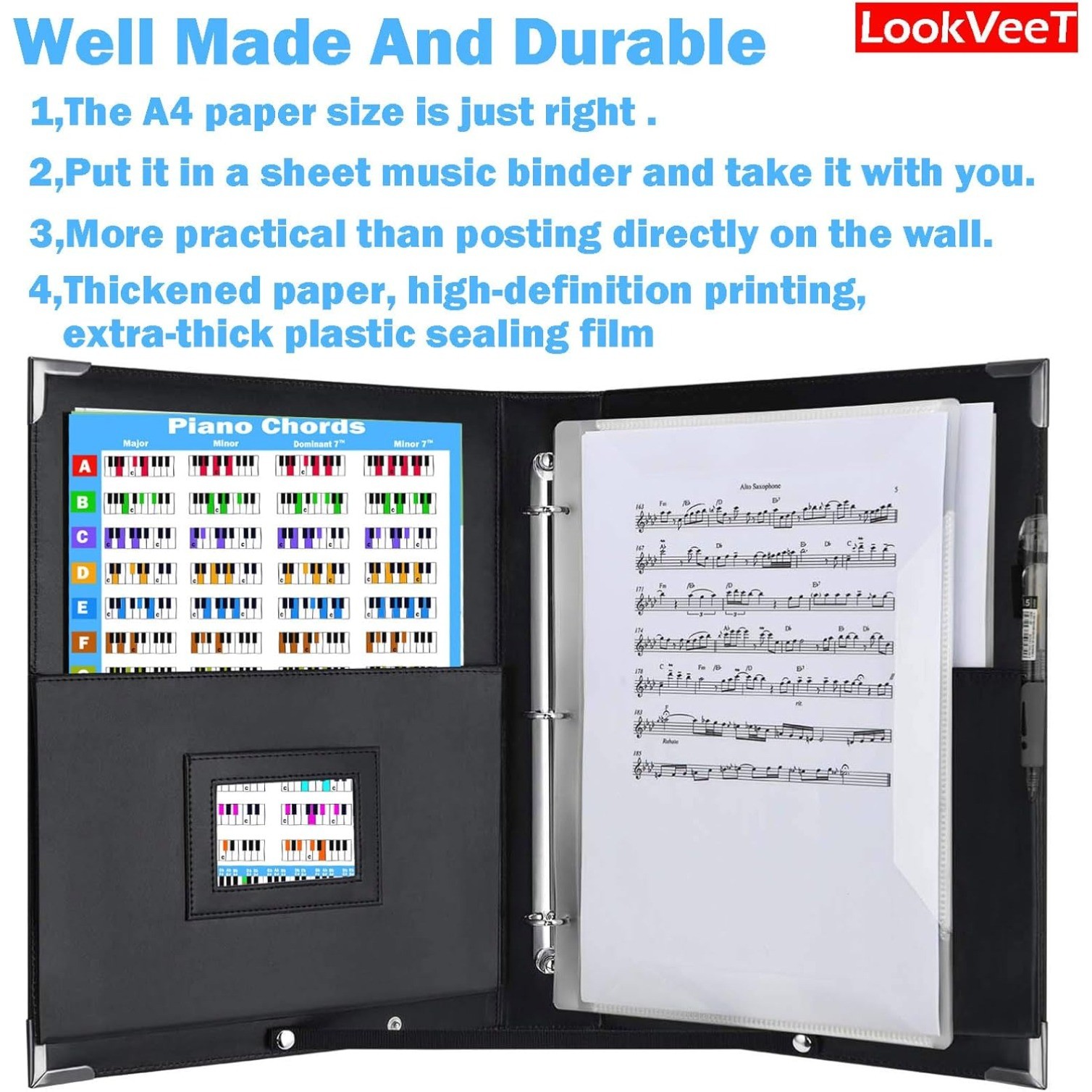 Piano Chord Chart Poster For Beginner And Portable A4 Laminated Chords