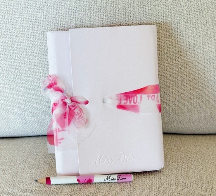 Dior Beauty Miss Dior Ribbon Tie Soft Cover Notebook / Book / Diary & Pencil Set