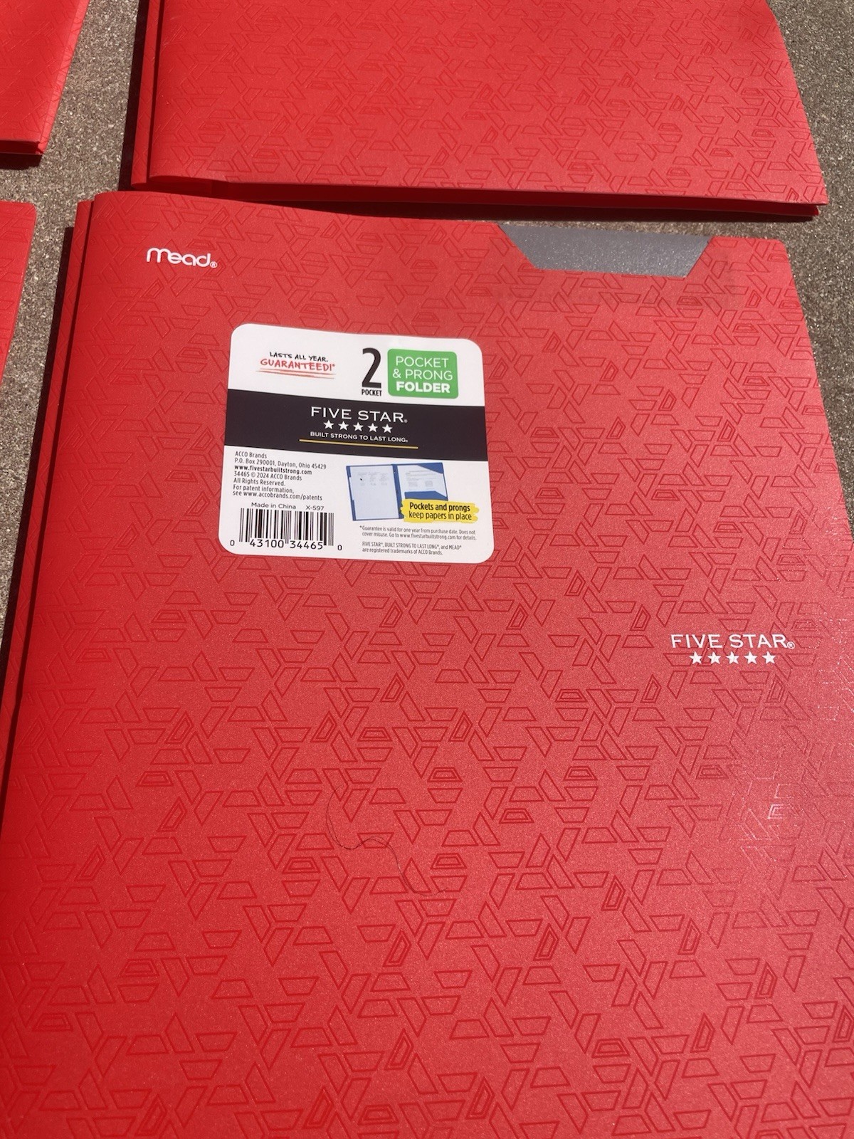 Mead Five Star 2-Pocket Folder with Prong Fasteners, Lot of 4-Red