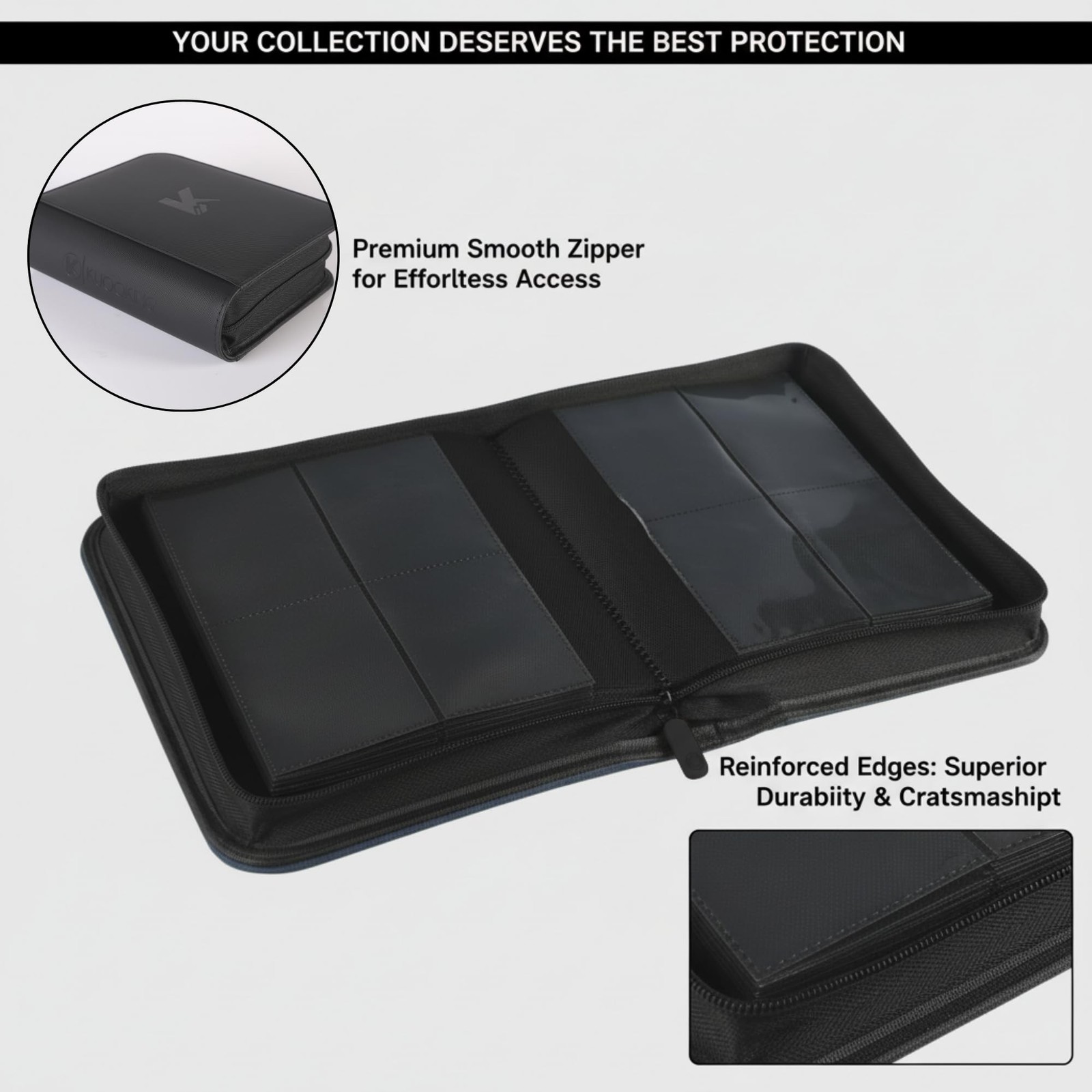 336 Card Binder, 4-Pocket Zipper Binder for Trading Cards, Side Loading Water…