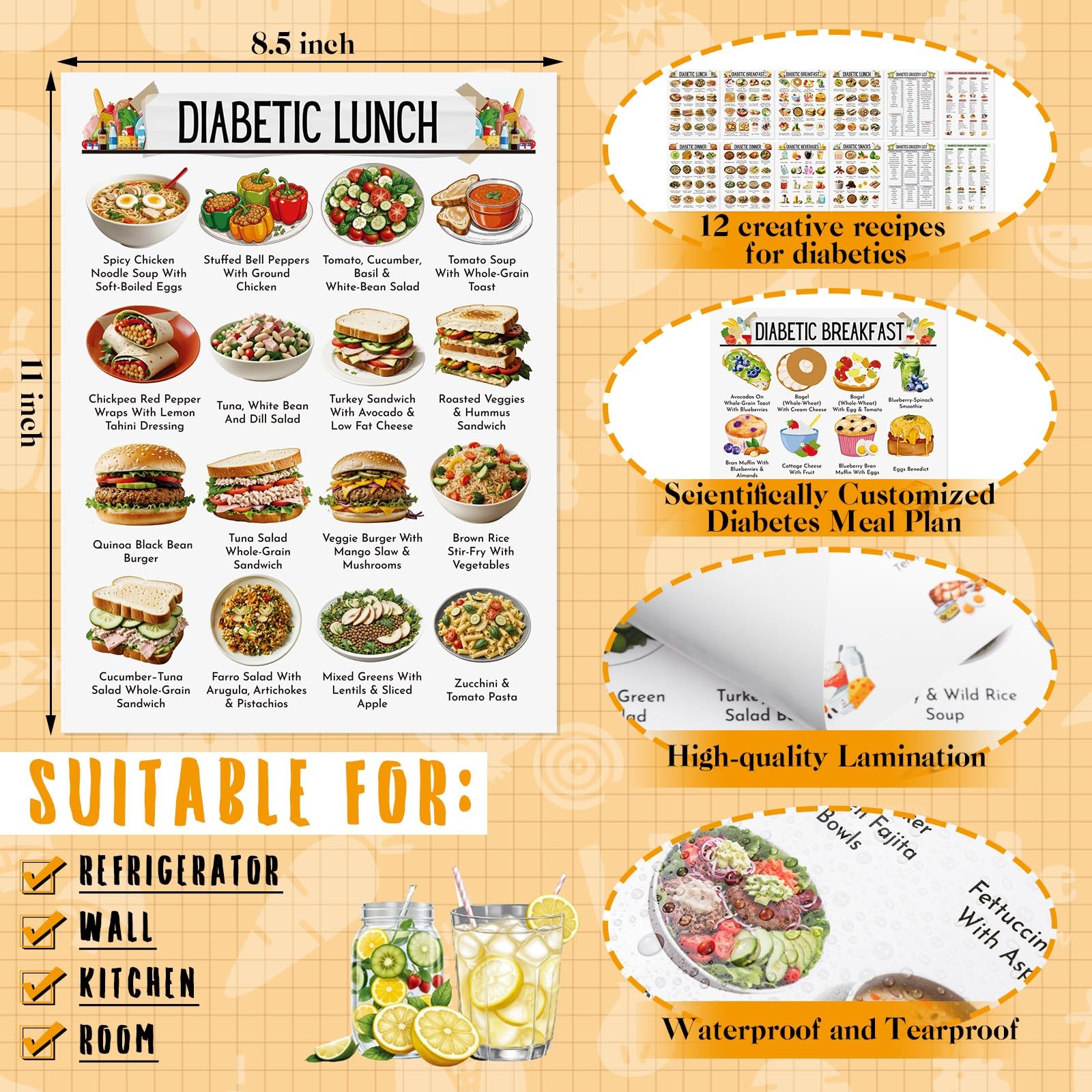 12 Pcs Diabetes Food List Diabetes Meal Chart Information Diet Plan, Low Carb