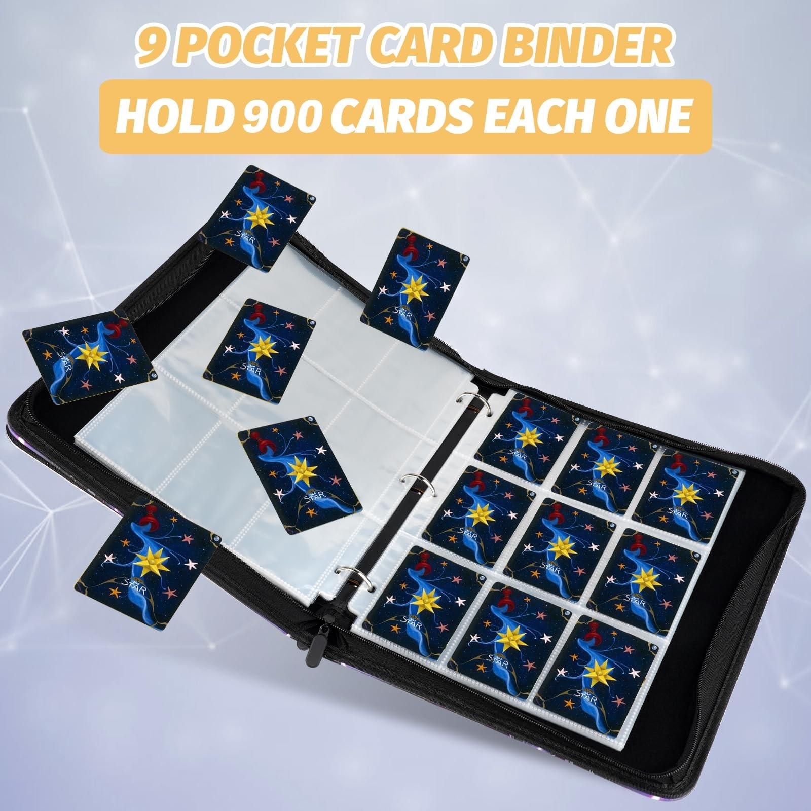 Trading Card Binder, 900 Pockets Card Binder, 9-Poccket Sided Pocket Sports C…
