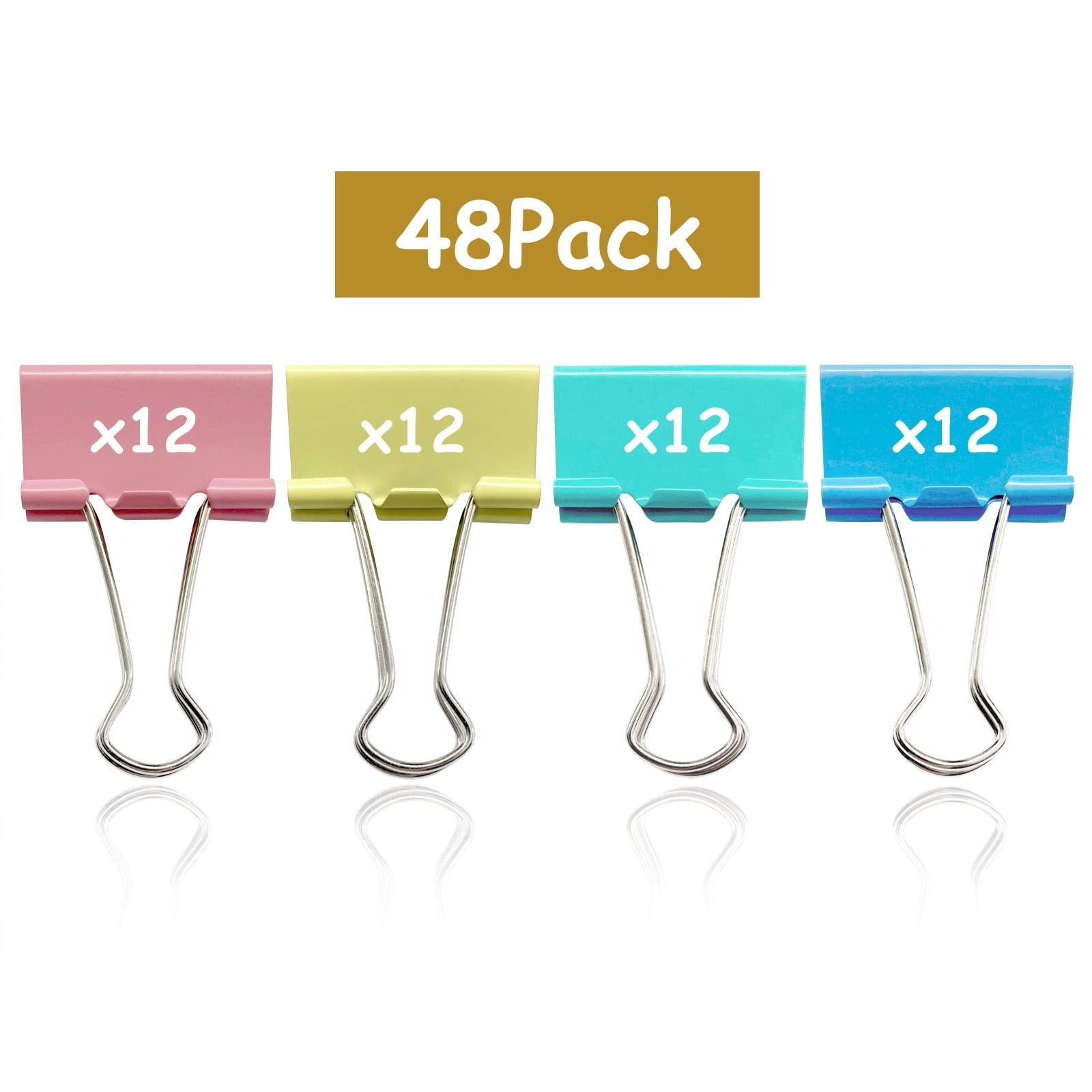 Ykimok 48 Pcs Medium Binder Clips, 1.25 inch(32mm), Colored Binder Clips, Pap…