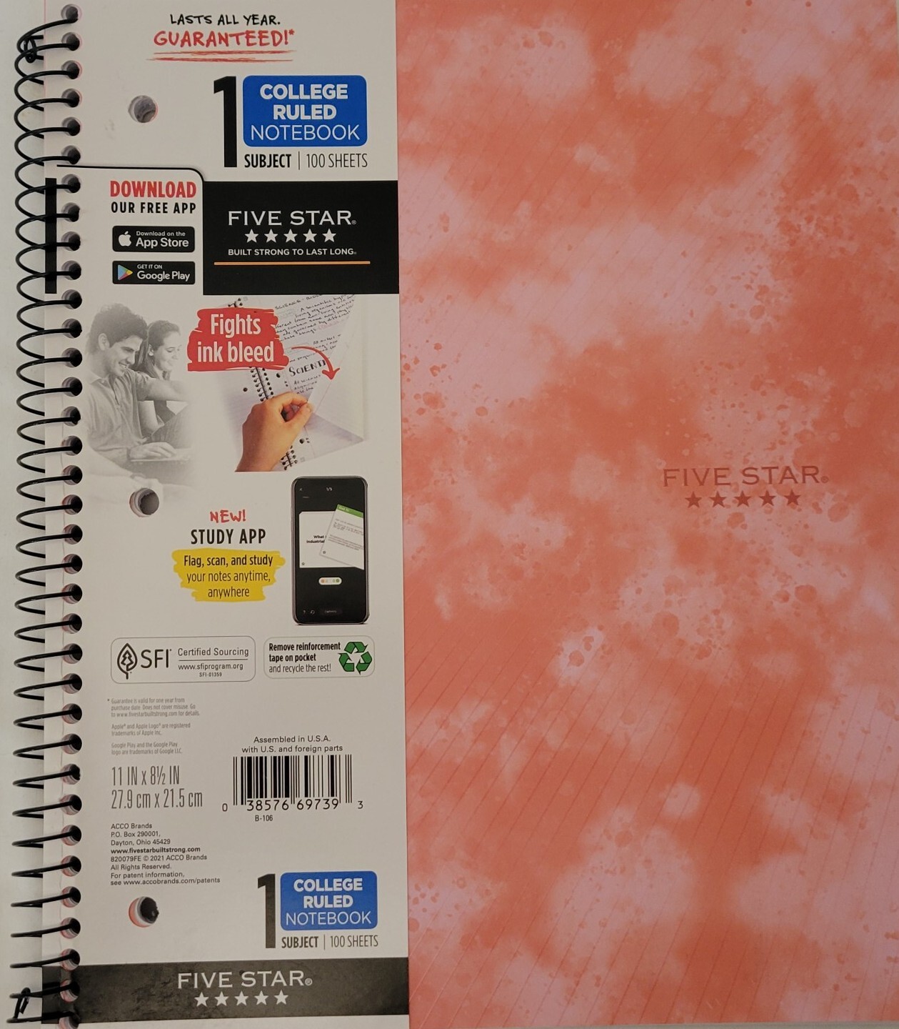 Five Star 1 Subject College Ruled Notebook
