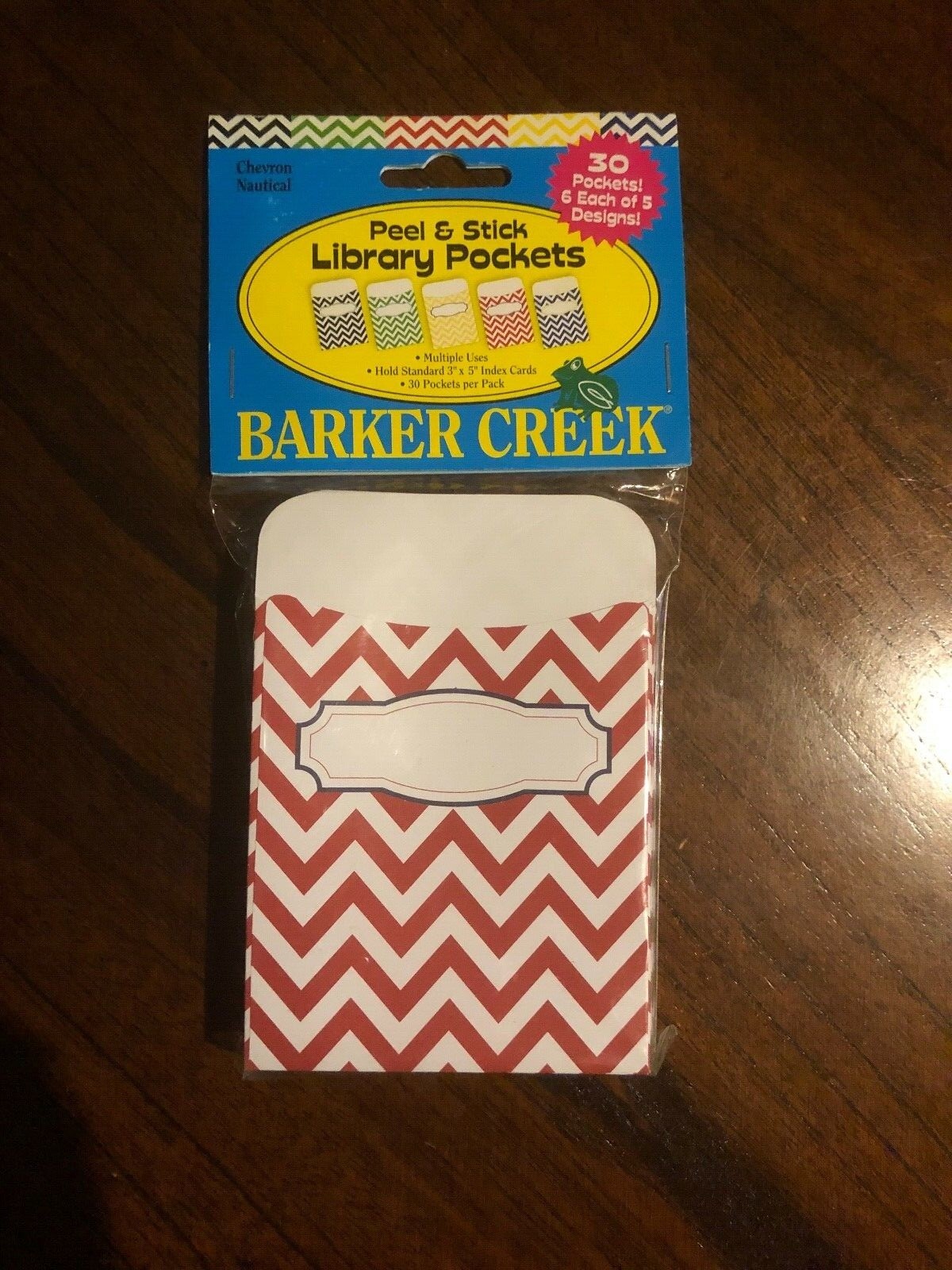Barker Creek Nautical Chevron Library Pockets, Set of 30, Peel & Stick NIP