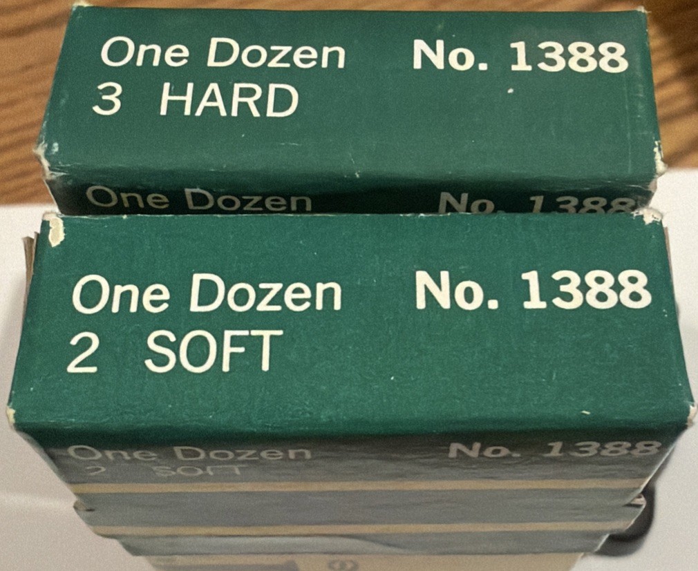 2 New Vintage Dixon Ticonderoga No. 2 Soft & No. 3 Hard #1388 Pencils 12 in Box