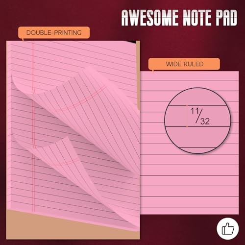 Legal Pads 8.5 x 11 Wide Ruled Notepads, 3 Pack Note Pads 8.5 x 11 Lined Pink