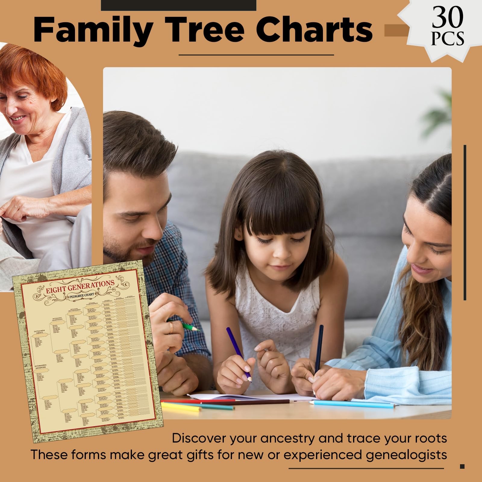 30 Pcs Family Tree Charts to Fill in Genealogy Charts 8 Generation 255 Name S…