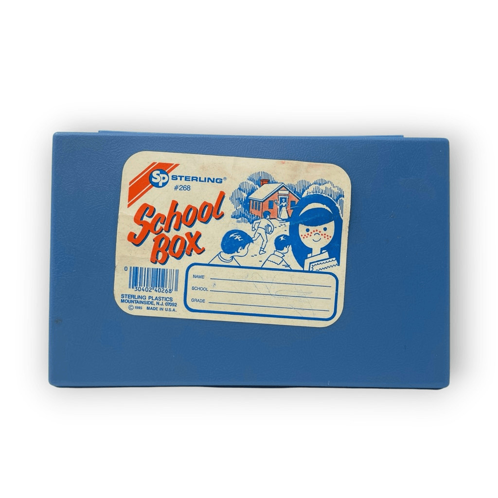 Vintage Sterling Plastics #268 School Box Blue Supplies USA Made 1985