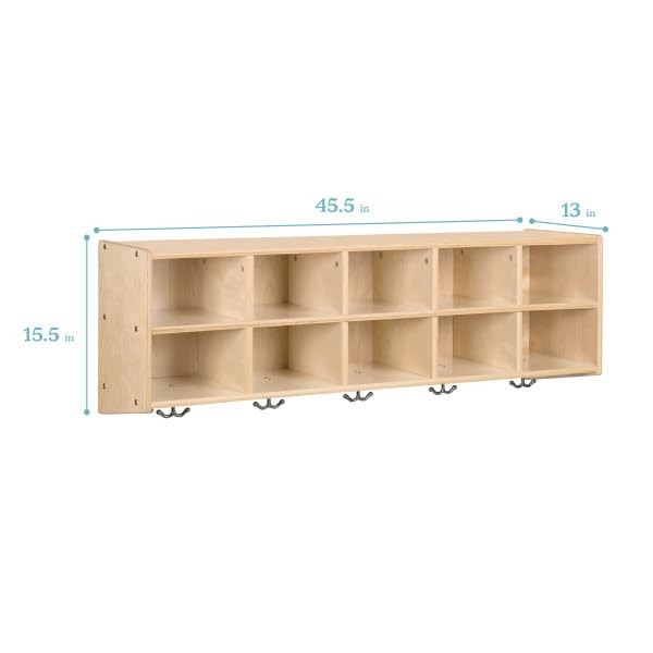 Streamline 10-Section Wall-Mounted Hanging Cubby Coat Locker, Classroom Furni…